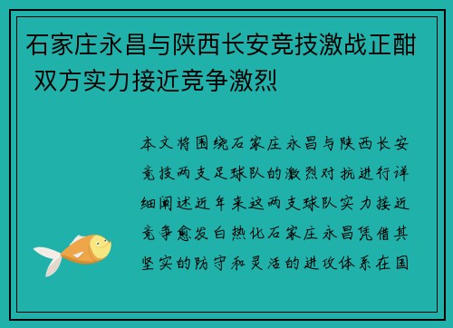 石家庄永昌与陕西长安竞技激战正酣 双方实力接近竞争激烈