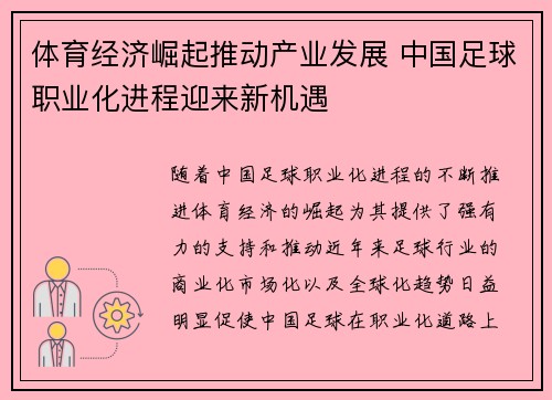 体育经济崛起推动产业发展 中国足球职业化进程迎来新机遇