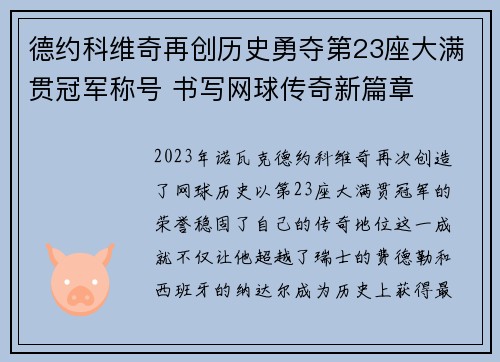 德约科维奇再创历史勇夺第23座大满贯冠军称号 书写网球传奇新篇章